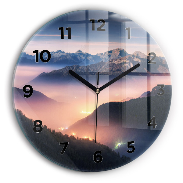 Round glass wall clock Mountain peak landscape