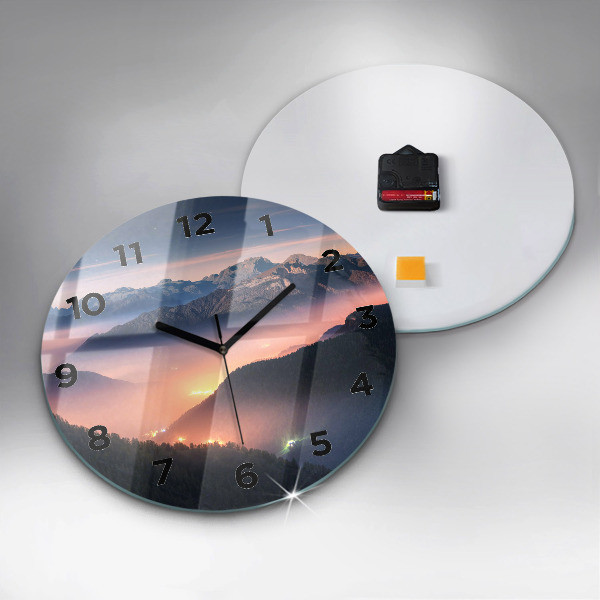 Round glass wall clock Mountain peak landscape
