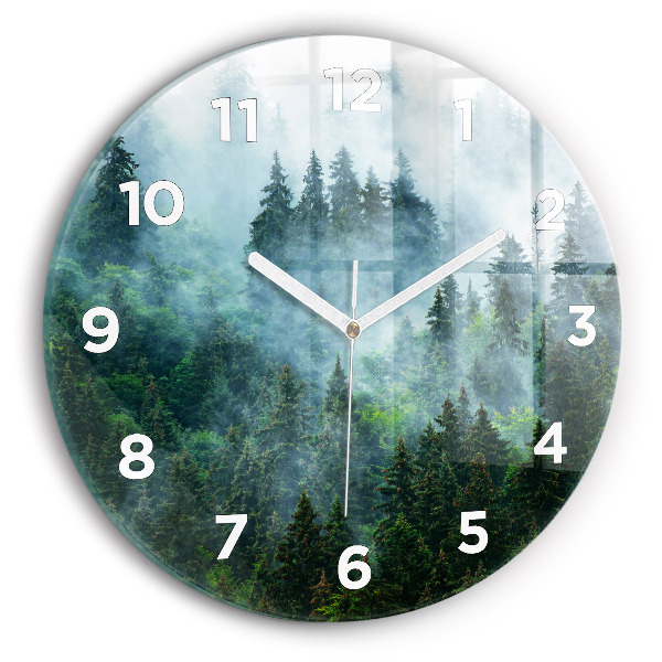 Round glass wall clock Misty forest