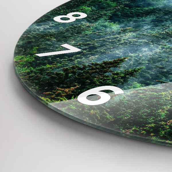 Round glass wall clock Misty forest