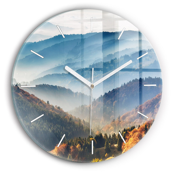 Round glass wall clock Mountain landscape