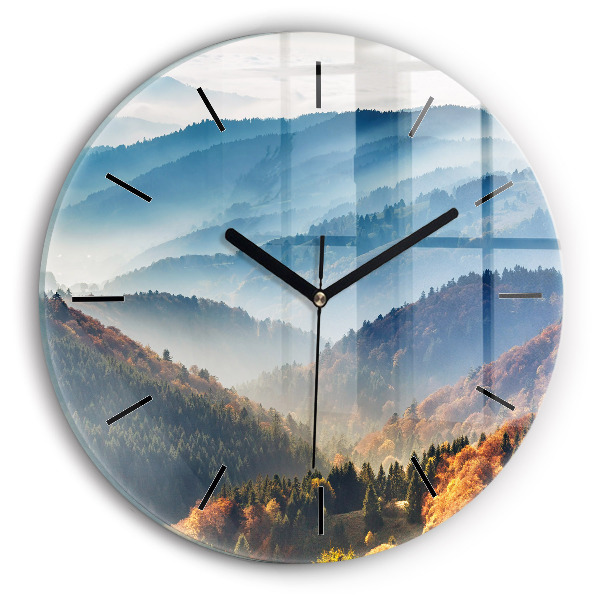 Round glass wall clock Mountain landscape