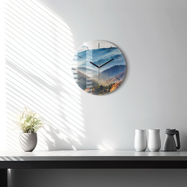 Round glass wall clock Mountain landscape