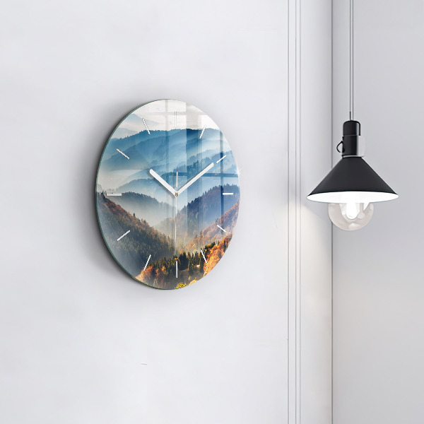 Round glass wall clock Mountain landscape