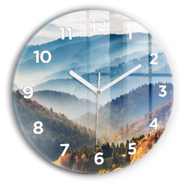 Round glass wall clock Mountain landscape