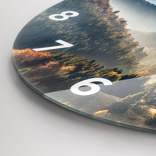 Round glass wall clock Mountain landscape