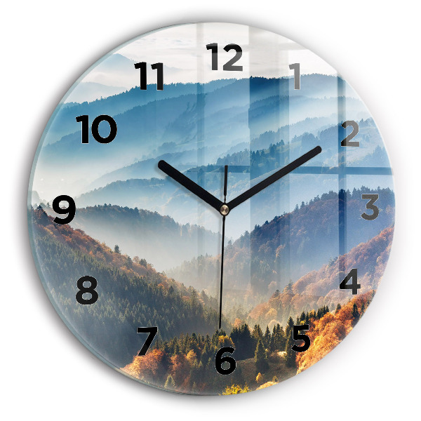 Round glass wall clock Mountain landscape
