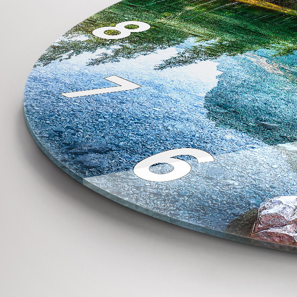 Round glass wall clock River Mountains Landscape