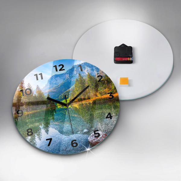 Round glass wall clock River Mountains Landscape