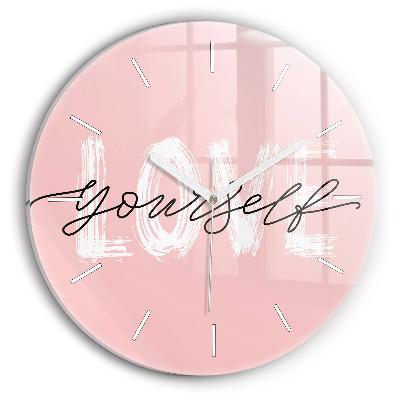 Round glass wall clock The inscription Love yourself