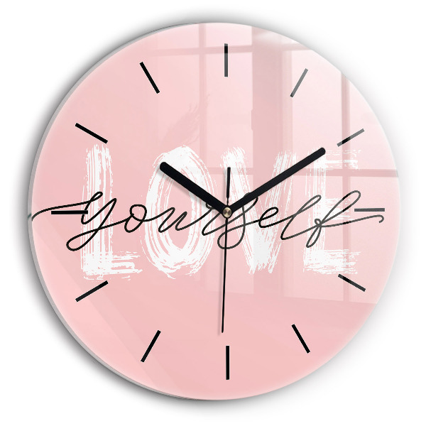 Round glass wall clock The inscription Love yourself