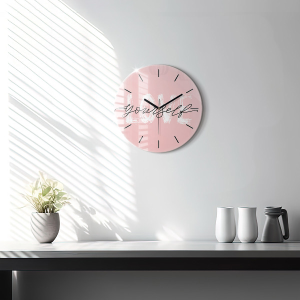Round glass wall clock The inscription Love yourself