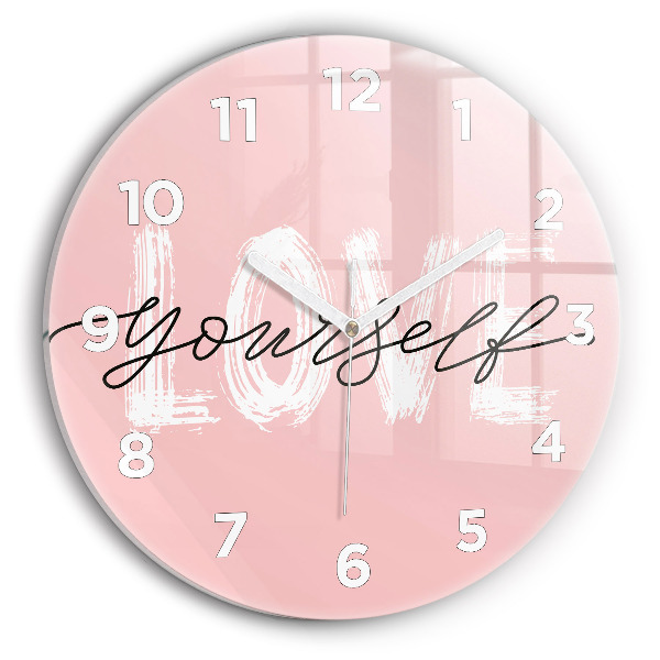 Round glass wall clock The inscription Love yourself