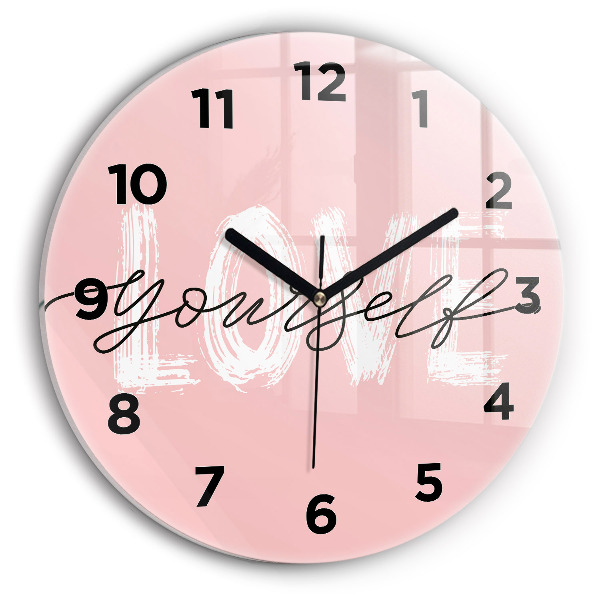 Round glass wall clock The inscription Love yourself