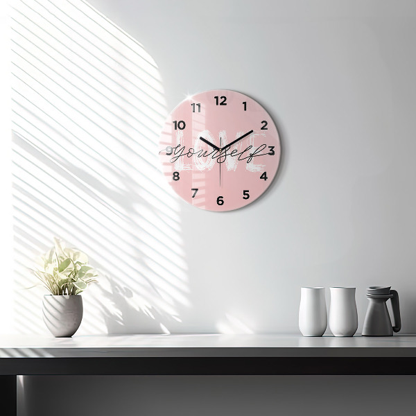 Round glass wall clock The inscription Love yourself