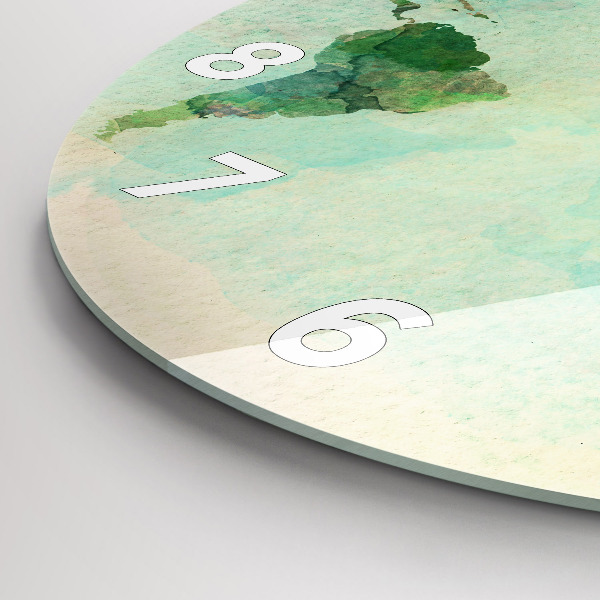 Round glass wall clock Watercolor world map