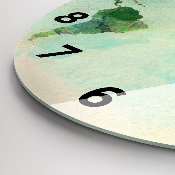 Round glass wall clock Watercolor world map