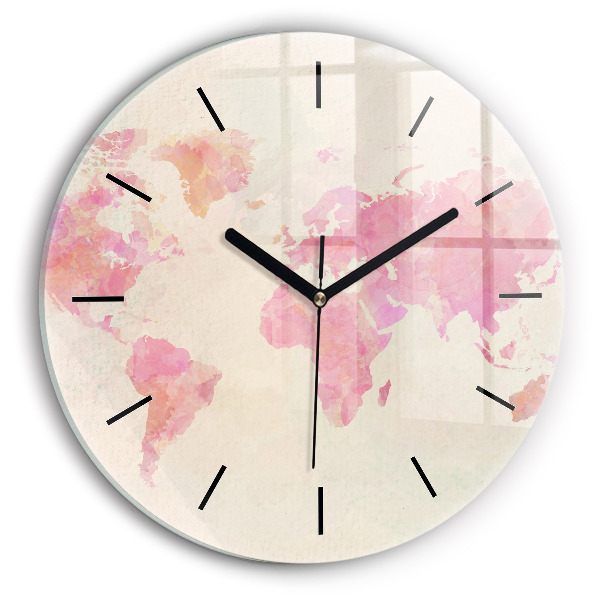 Round glass wall clock Watercolor world map