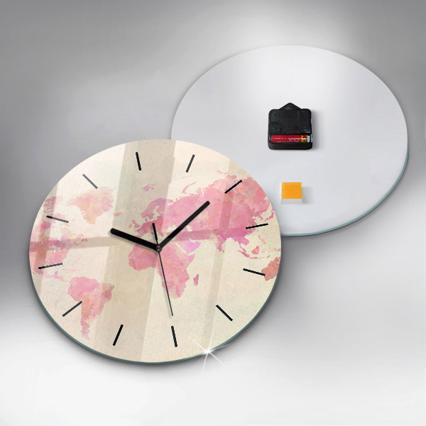 Round glass wall clock Watercolor world map