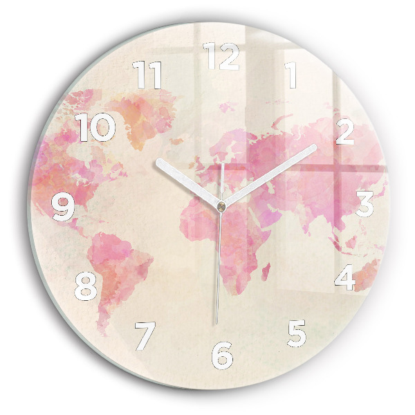 Round glass wall clock Watercolor world map