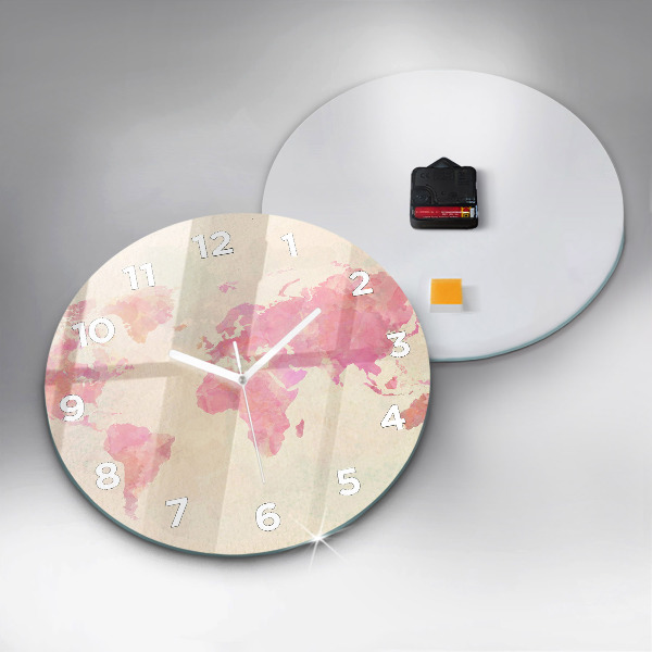 Round glass wall clock Watercolor world map