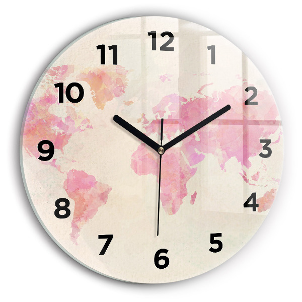 Round glass wall clock Watercolor world map