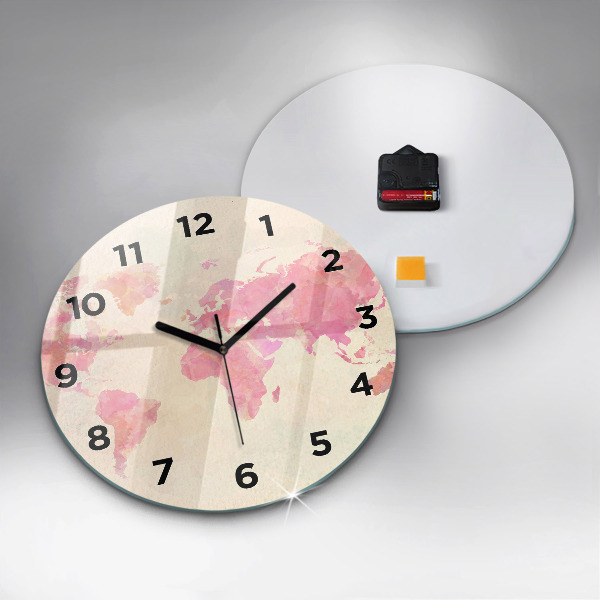 Round glass wall clock Watercolor world map