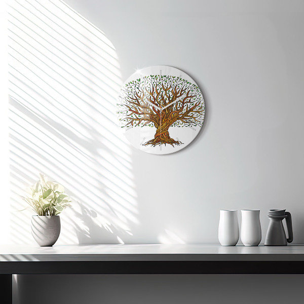 Round glass wall clock Tree and roots
