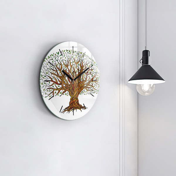 Round glass wall clock Tree and roots