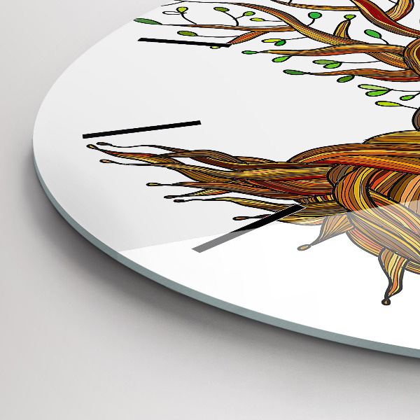 Round glass wall clock Tree and roots