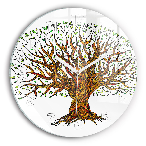 Round glass wall clock Tree and roots