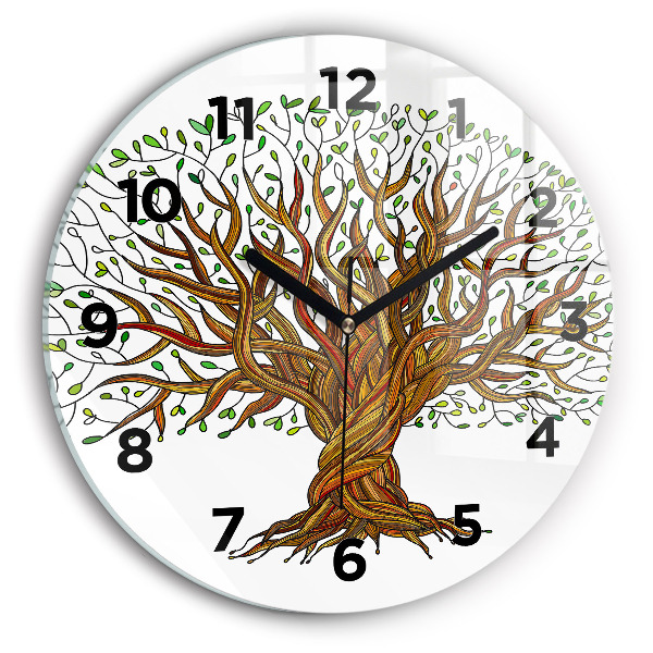 Round glass wall clock Tree and roots