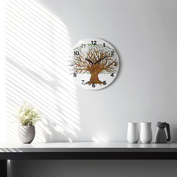 Round glass wall clock Tree and roots