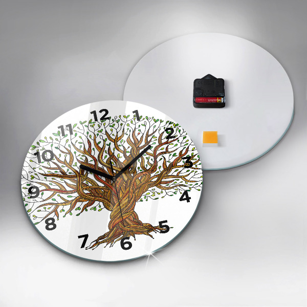Round glass wall clock Tree and roots