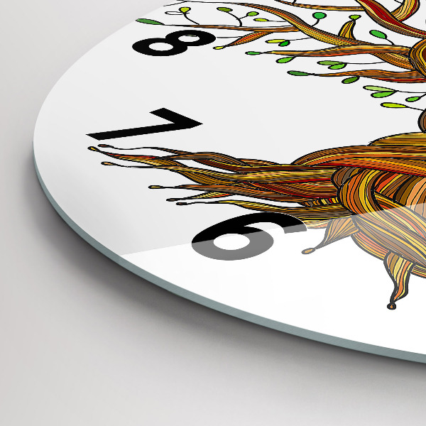 Round glass wall clock Tree and roots