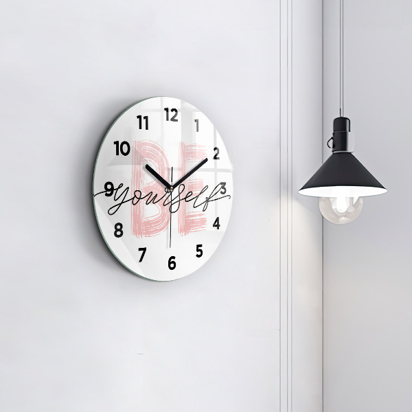 Round glass wall clock The inscription Be yourself