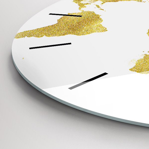 Round glass wall clock Golden map of the world