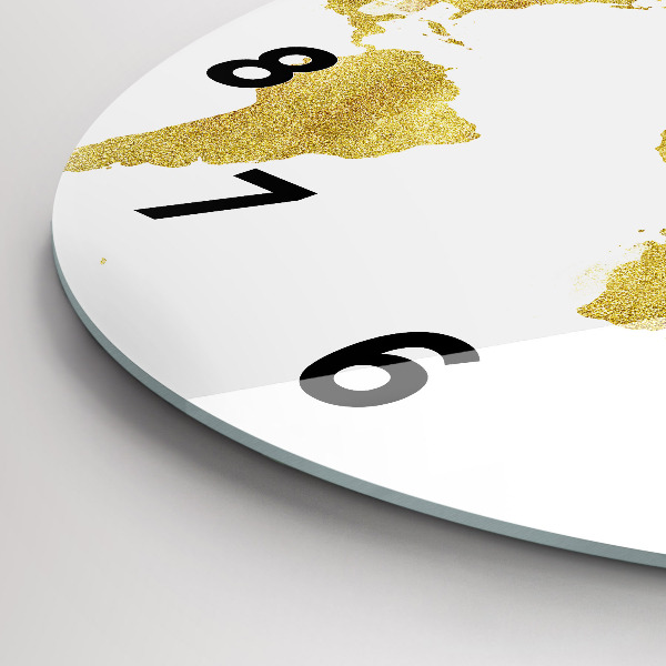 Round glass wall clock Golden map of the world