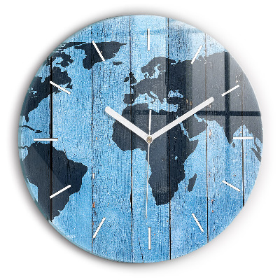 Round glass wall clock World map on boards