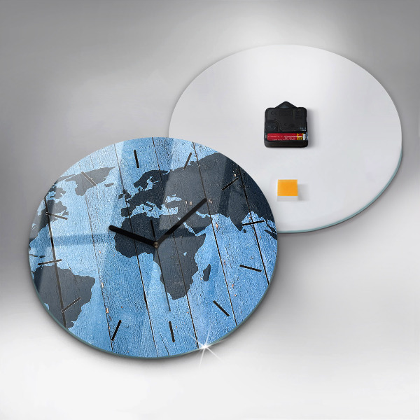 Round glass wall clock World map on boards