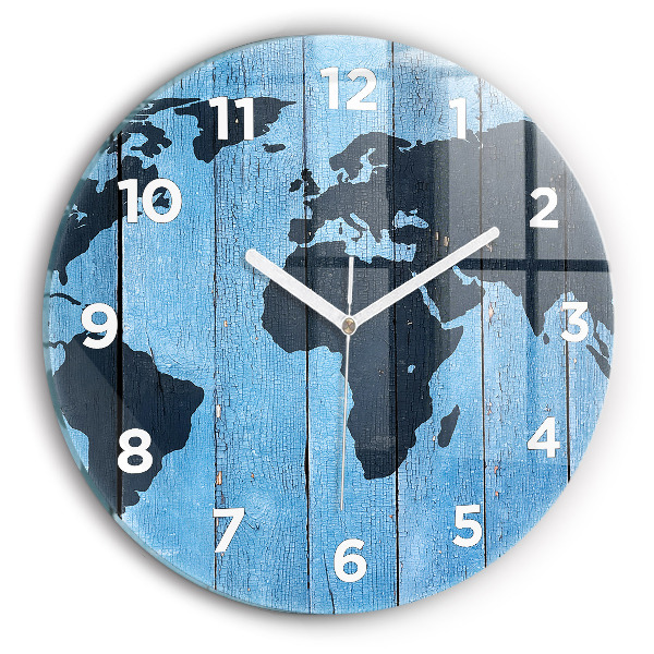 Round glass wall clock World map on boards