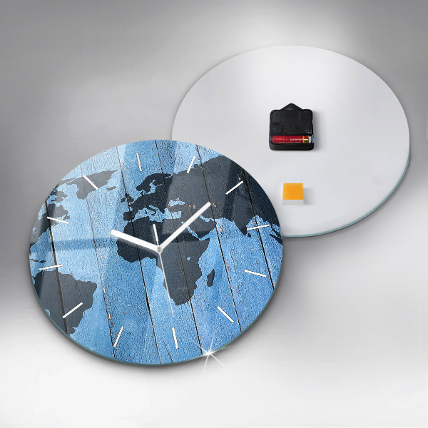 Round glass wall clock World map on boards