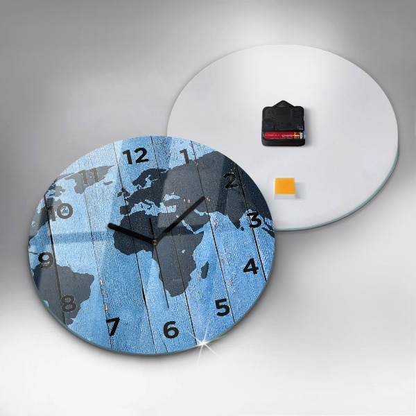 Round glass wall clock World map on boards