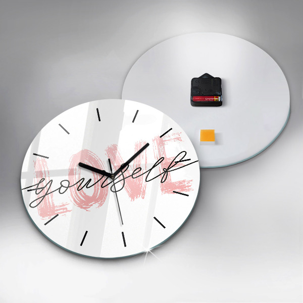 Round glass wall clock The inscription Love yourself