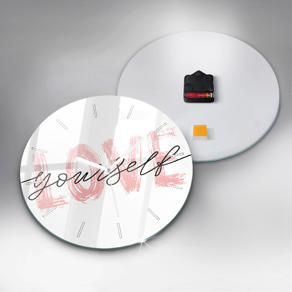 Round glass wall clock The inscription Love yourself