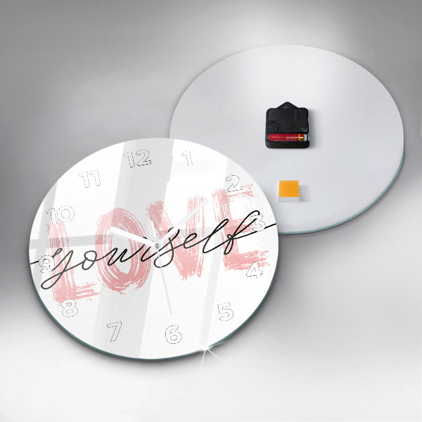 Round glass wall clock The inscription Love yourself