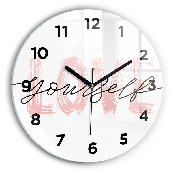 Round glass wall clock The inscription Love yourself