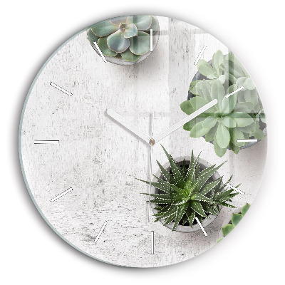 Round glass wall clock Ornamental plants