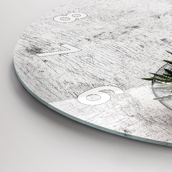 Round glass wall clock Ornamental plants
