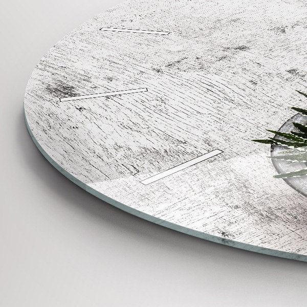 Round glass wall clock Ornamental plants